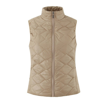 Women's zippered vest with stand collar, sleeveless waistcoat in neutral color