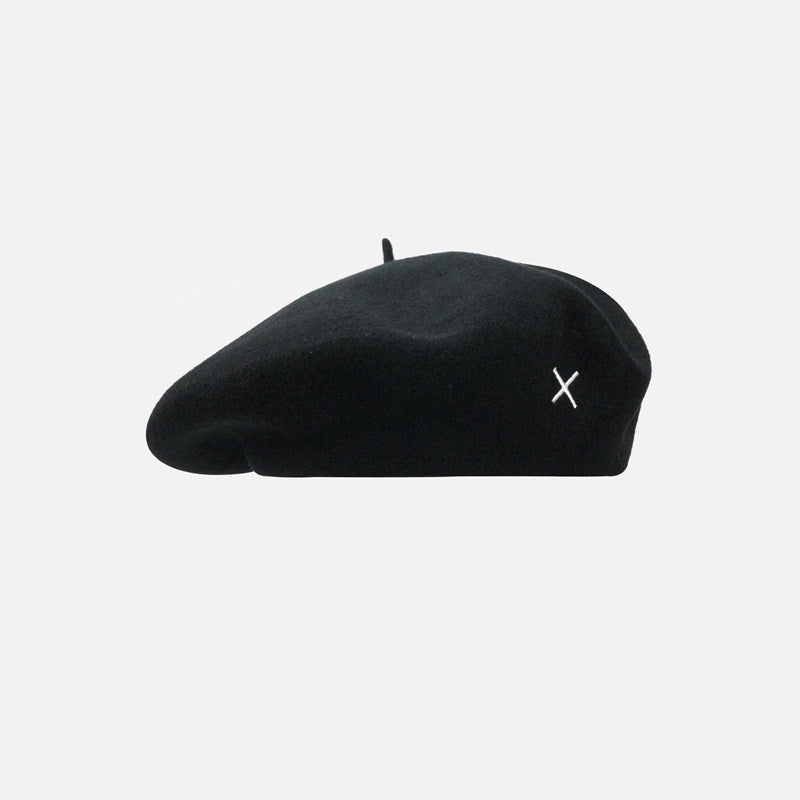Oversized wool-blend beret for women, painters cap style