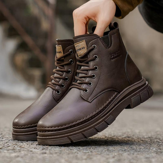 Men's autumn high-top Martin boots in British style with casual leather design and rugged anti-slip sole