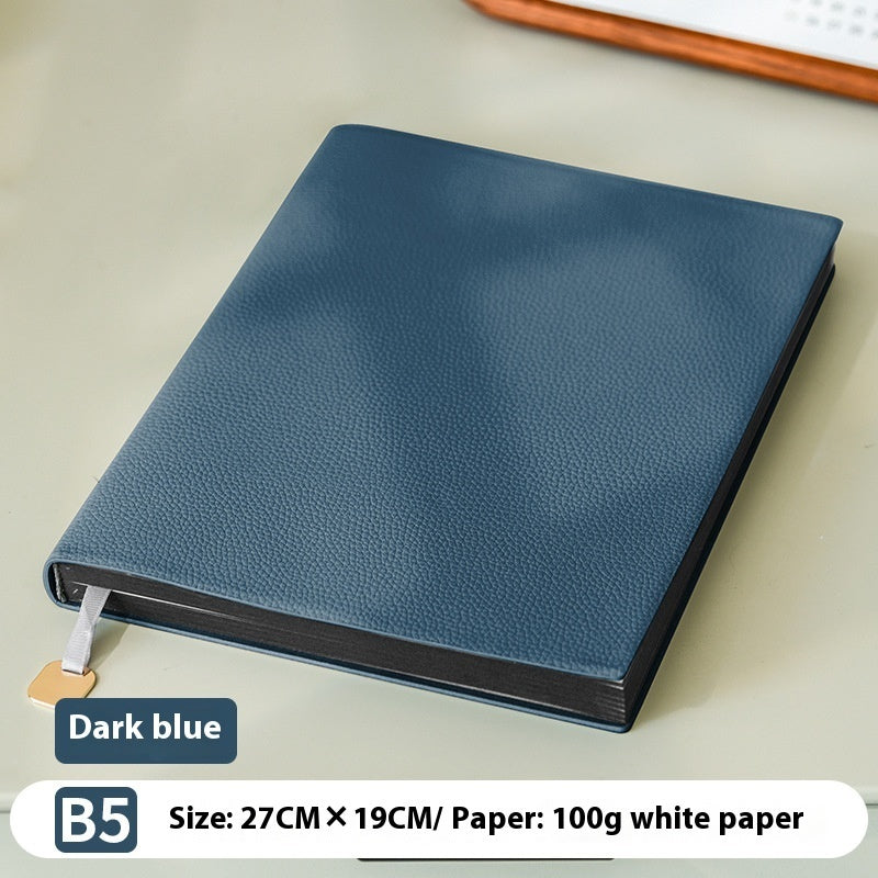 Litchi pattern soft leather covered notebook with textured cover and rounded edges