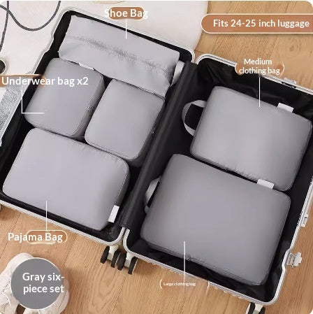 6-piece compressible travel storage bags and luggage organizers for compartmentalized packing cubes