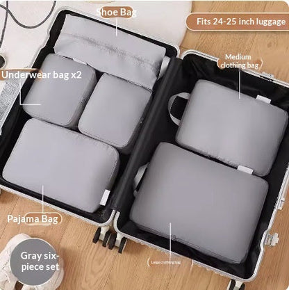 6-piece compressible travel storage bags and luggage organizers for compartmentalized packing cubes