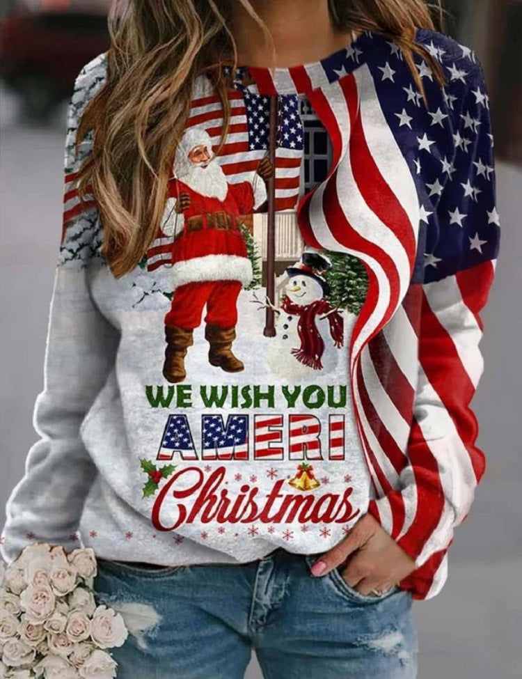 Women's Christmas style long sleeve round neck sweater in festive design