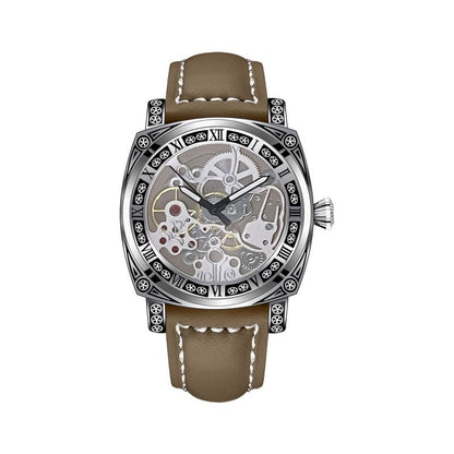 Men's 30M water-resistant luminous quartz watch with dark dial and metal case-seen from front