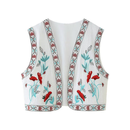 Retro style embroidered vest top by My Store, featuring decorative stitching and sleeveless design