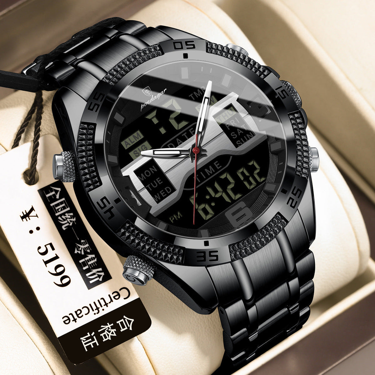 Multifunctional men's electronic watch with digital display and durable wristband, Type 4