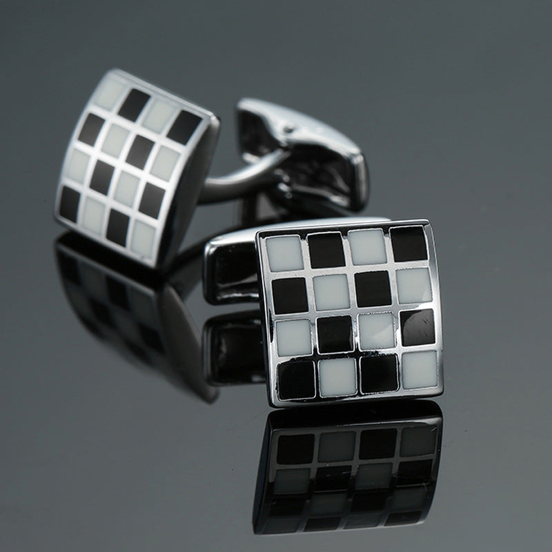 Men's enamel craft vintage pattern cube cufflinks in a classic geometric design