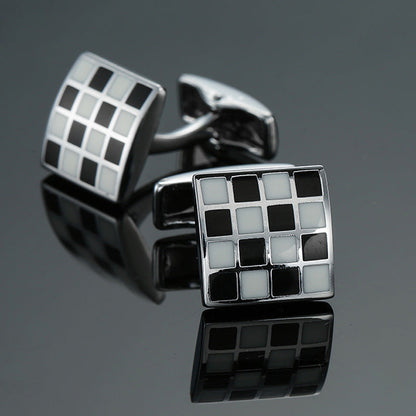 Men's enamel craft vintage pattern cube cufflinks in a classic geometric design