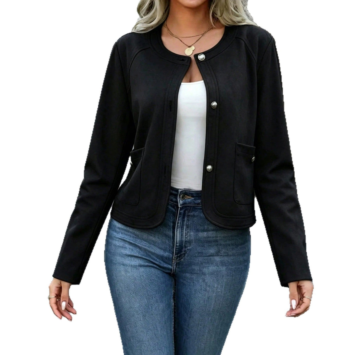 Women's button-front long-sleeve cardigan blazer by My Store