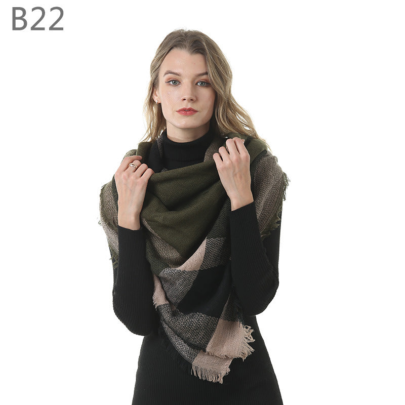 Plaid-print versatile neck scarf shawl in a classic checkered pattern