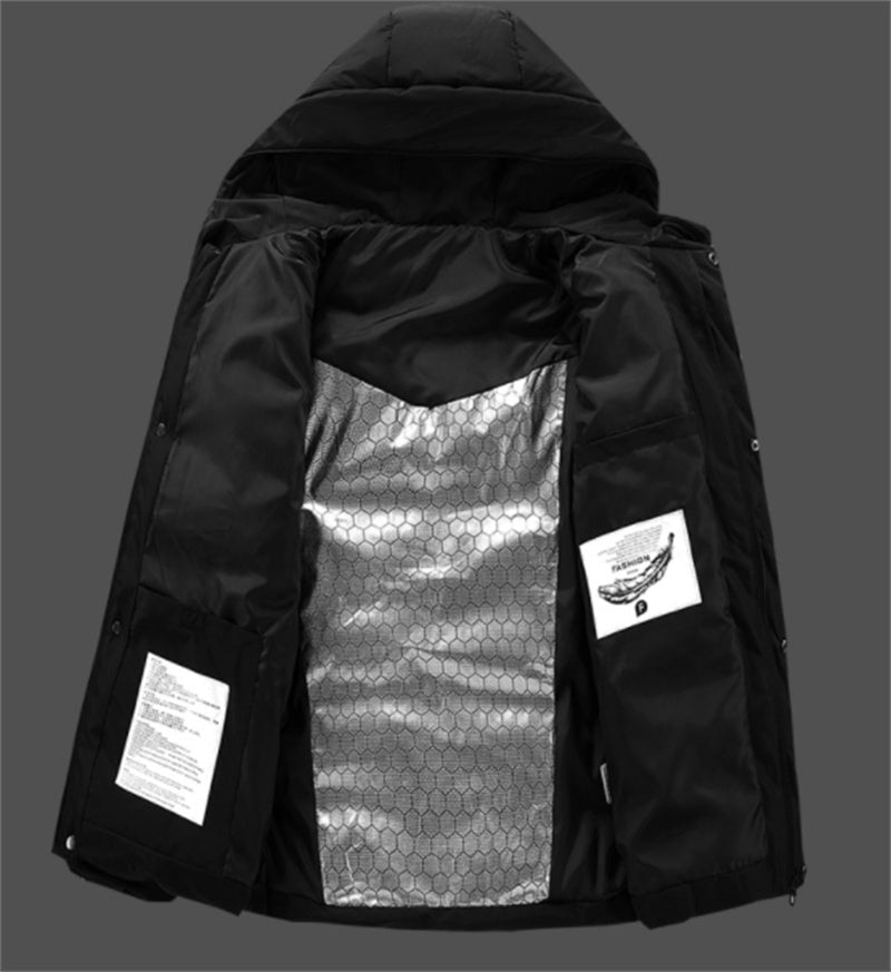 Men's winter fleece padded jacket with thick insulated design and heating clothing features