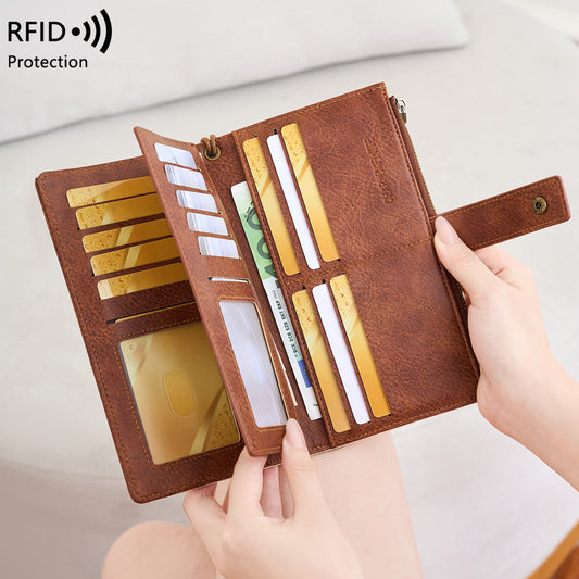 Anti-magnetic women's multi-card trifold long fashion wallet by My Store