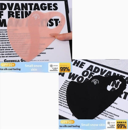 Ice silk sunscreen mask with UV protection, lightweight face covering in black fabric