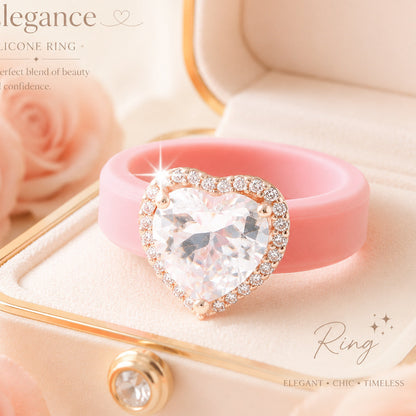 Heart-shaped zircon ring with silicone inlay by My Store, featuring a smooth polished band