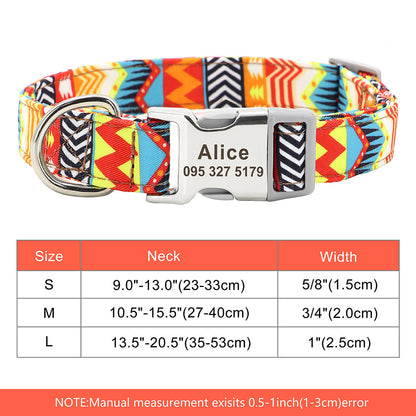 Adjustable personalized nylon dog collar with ID tag for dogs and cats