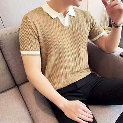Summer lightweight ice silk knitted short sleeve top in a soft, breathable design