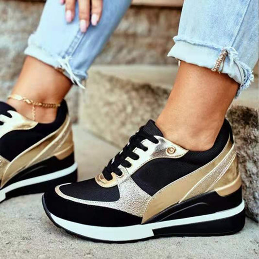 Women's platform colorblock sequin flat casual sneakers by My Store