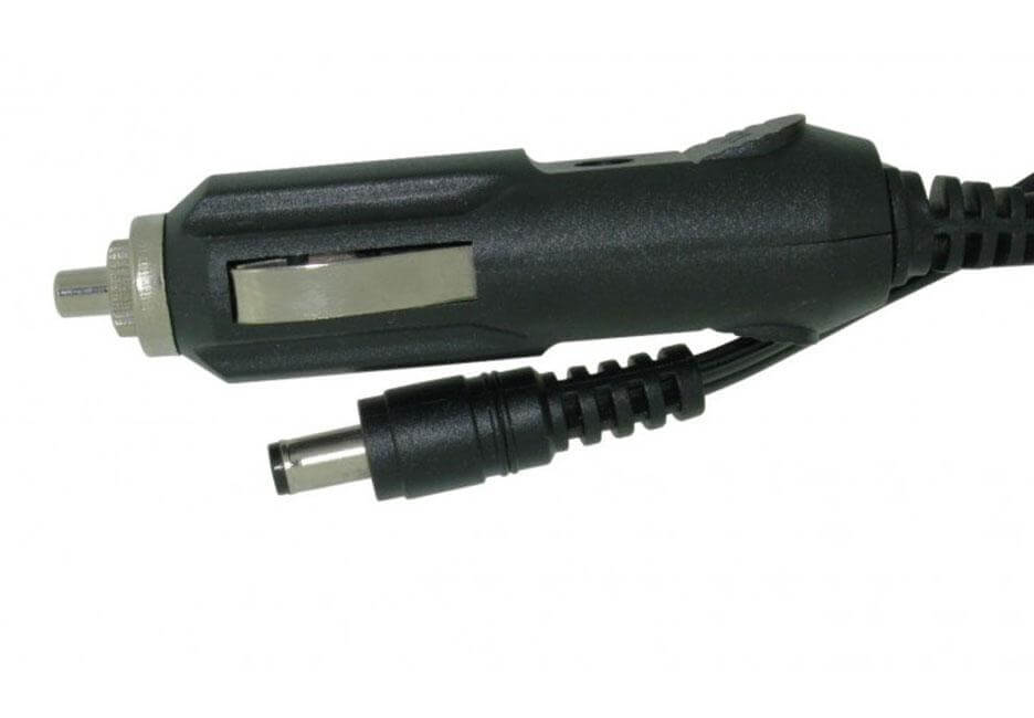 Naxa 12 Volt DC power cord with cigarette lighter socket for TVs, featuring a universal connector, shown with cable and connector details