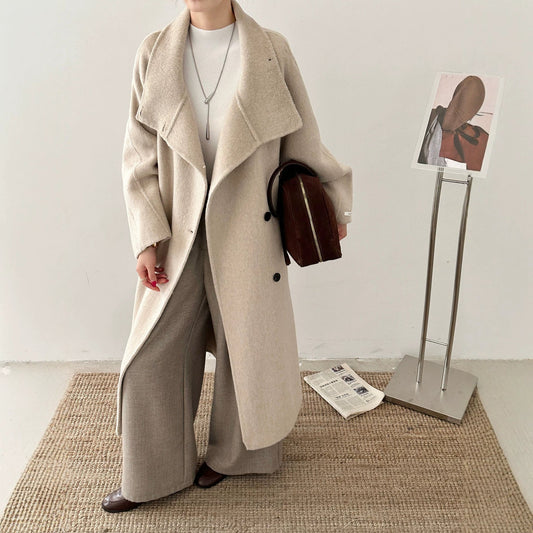 Women's knee-length oversized double-faced wool coat in a neutral tone by My Store