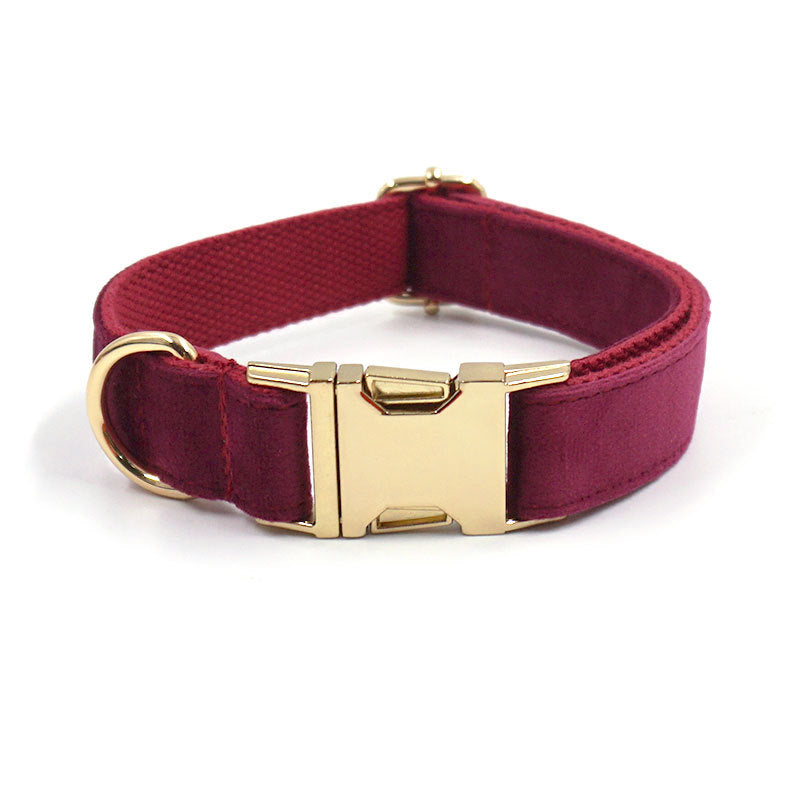 Soft burgundy velvet dog collar from My Store, shown in close-up with plush fabric and adjustable strap