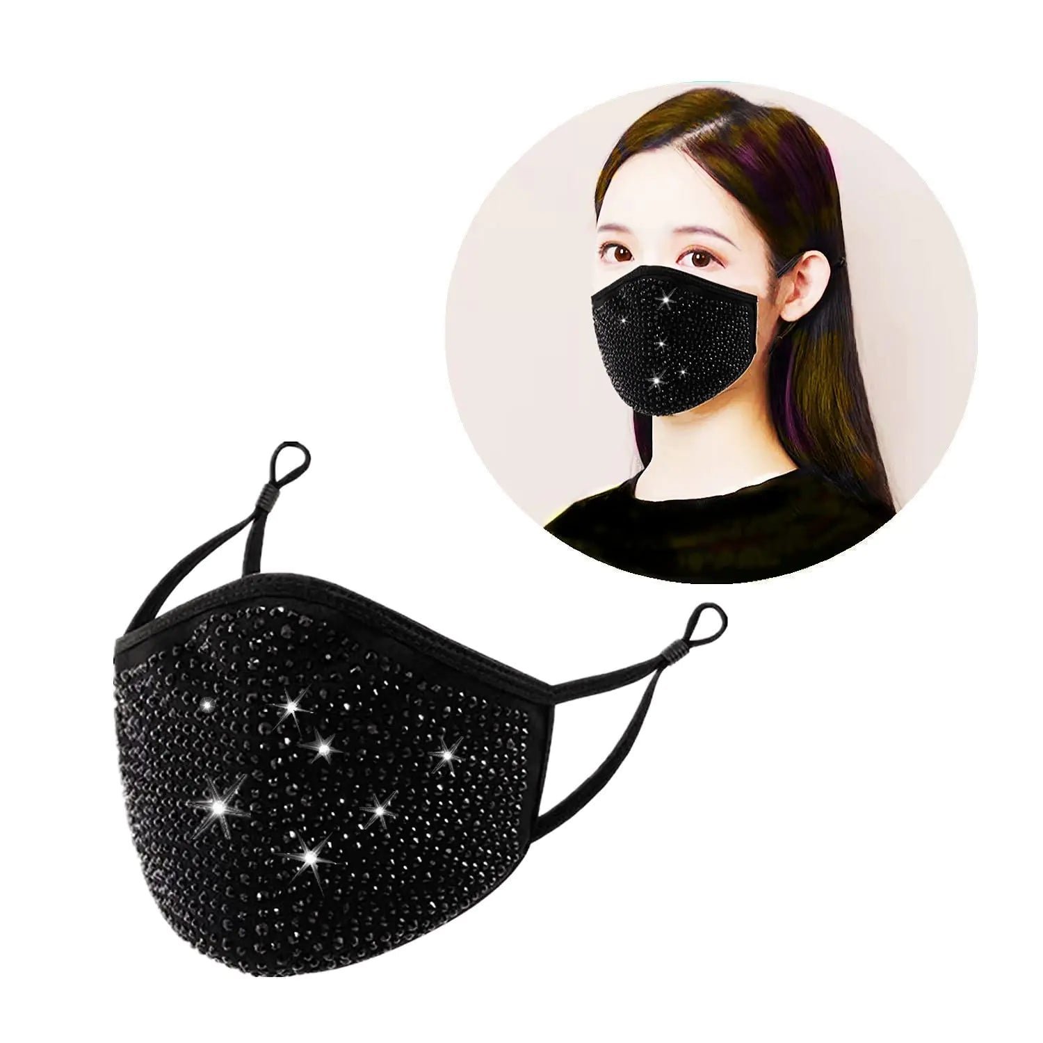 Sparkly Shinny Diamond Glitter Bling Face MasksRhinestone Party Decorations Brilliant Elastic Bandanas Women Fashion Outdoor DustproofRhinestone Face Covering for WomenDiamante Face Mask (black)