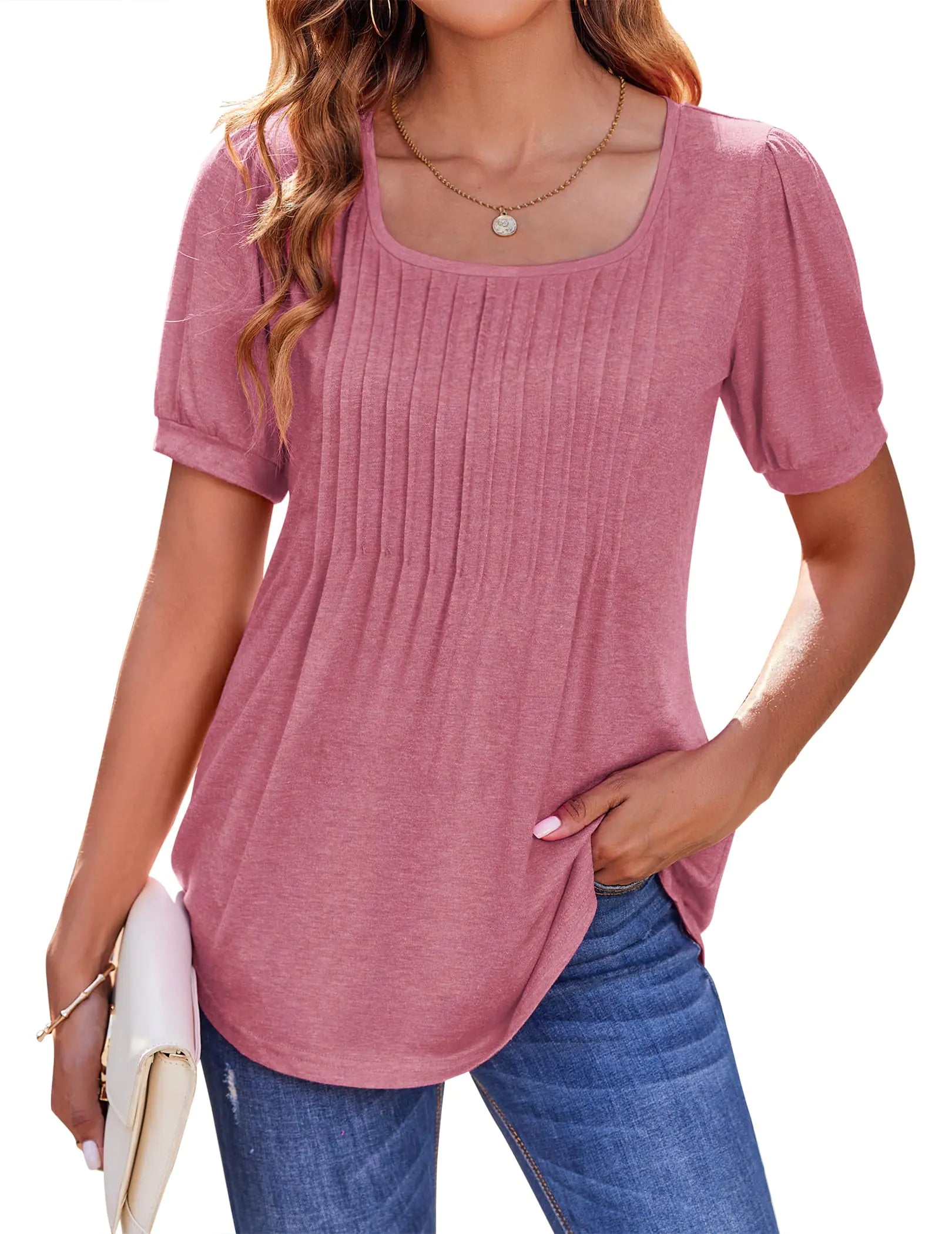 Zeagoo Womens Summer Clothes Short Sleeve Tops Soft Plain Western Shirts Business Office Work Blouses Coral