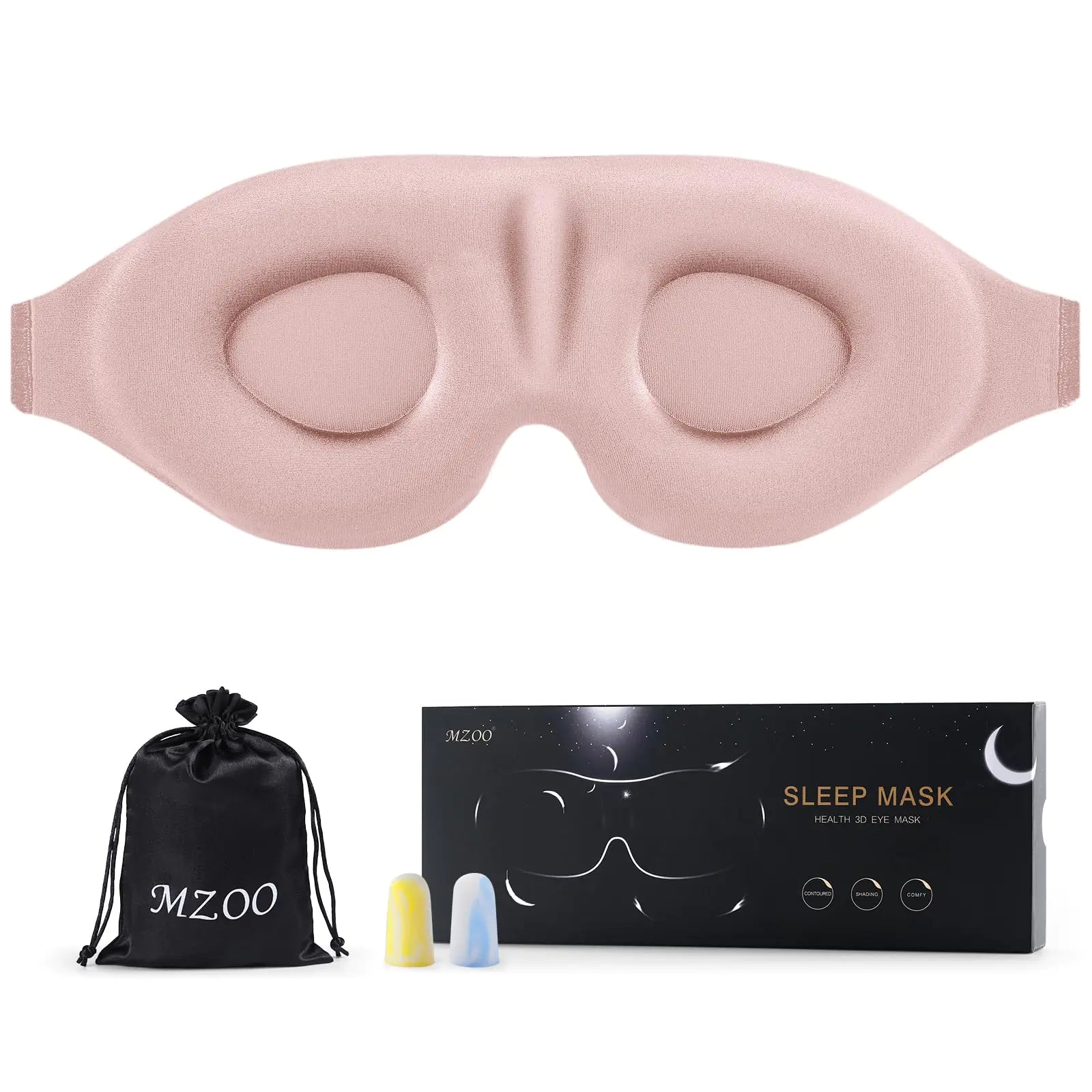 MZOO Sleep Eye Mask for Men Women Zero Eye Pressure 3D Sleeping Mask Light Blocking Patented Design Night Blindfold Soft Eye Shade Cover for Travel Pink