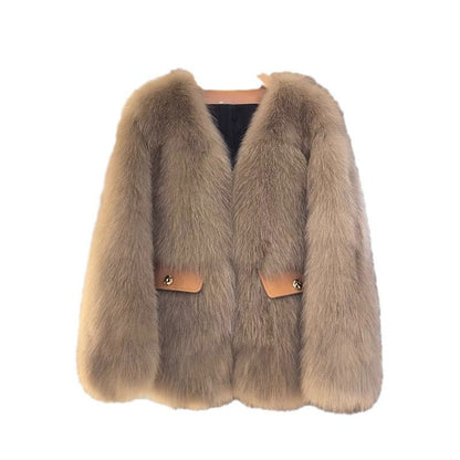 Maillard winter fur coat for women, showcasing a warm, plush design in a classic silhouette