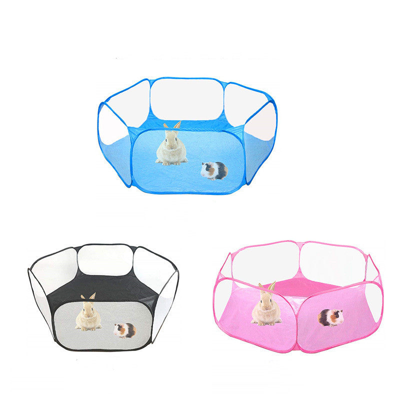 Portable folding small animal playpen tent for indoor and outdoor exercise, featuring breathable mesh panels and zippered opening