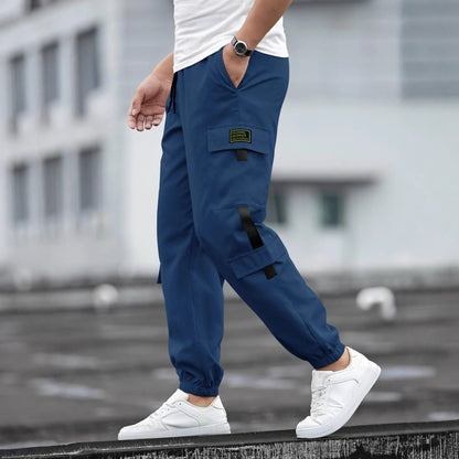 Men's retro jogger casual work pants in a relaxed fit with elastic cuffs and practical pockets