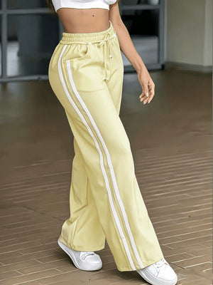 Women's high-waisted lace-up patchwork casual wide-leg pants in a relaxed silhouette