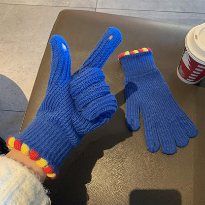 Winter fingerless knitted gloves with touchscreen fingertips, warm windproof design