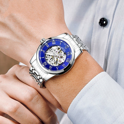 Men's waterproof automatic mechanical watch with minimalist hollow dial and luminous hands