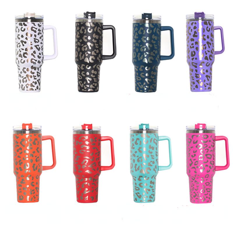 EasyOptionXY 40oz stainless steel adventure tumbler with handle, vacuum insulated travel water cup, stays ice cold, ideal for coffee and drinks.