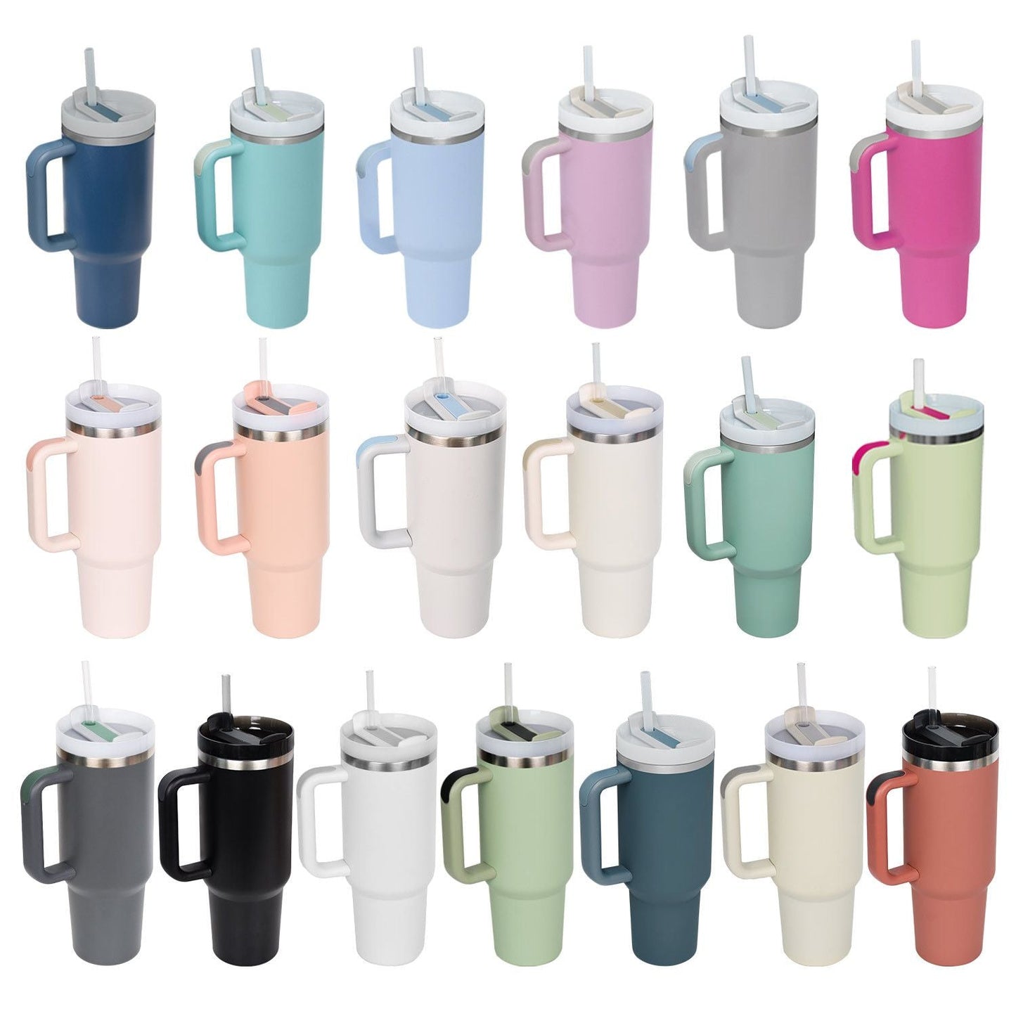 EasyOptionXY 1200ml stainless steel travel mug with handle, straw, thermal insulation, ideal for coffee and drinks on the go.