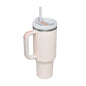 EasyOptionXY 1200ml stainless steel travel mug with handle, straw, and thermal insulation for hot and cold beverages.