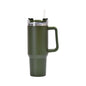EasyOptionXY 1200ml stainless steel thermal travel mug with handle, straw, and drinkware for hot or cold beverages.
