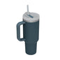 EasyOptionXY 1200ml stainless steel travel mug with handle, straw, and thermal insulation for hot or cold drinks.