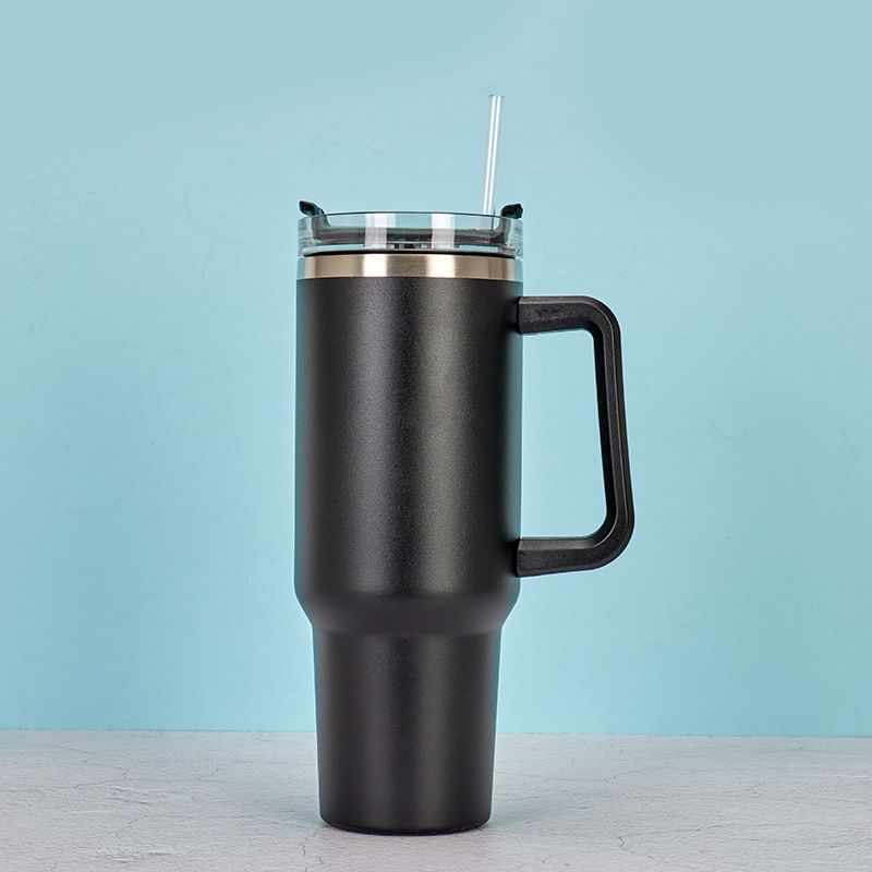 EasyOptionXY 1200ml stainless steel travel mug with handle, straw, thermal insulation, ideal for coffee and drinks on the go
