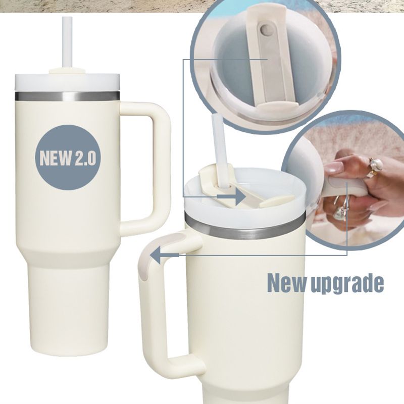 EasyOptionXY 1200ml stainless steel thermal travel mug with handle and straw, designed for hot and cold beverages.