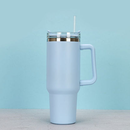 EasyOptionXY 1200ml stainless steel travel mug with handle, straw, thermal insulation, suitable for coffee and drinks.