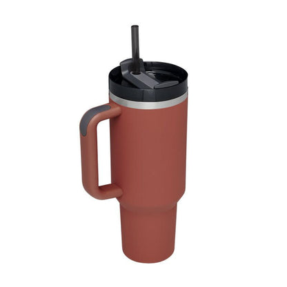 EasyOptionXY 1200ml stainless steel travel mug with handle, straw, thermal insulation, ideal for coffee and drinks on the go.
