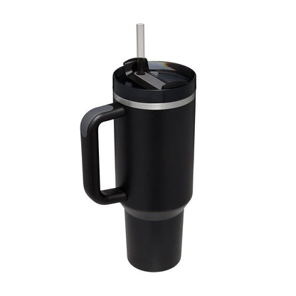 EasyOptionXY 1200ml stainless steel thermal travel mug with handle and straw, ideal for coffee, drinks, and on-the-go use