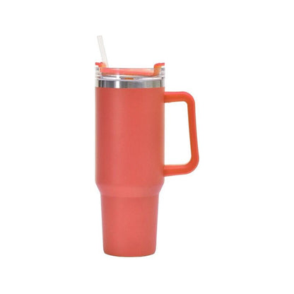 EasyOptionXY 1200ml stainless steel thermal travel mug with handle and straw, ideal for coffee and drinks on the go.