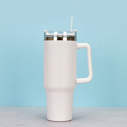 EasyOptionXY 1200ml stainless steel thermal travel mug with handle, straw, ideal for coffee and drinks on the go.