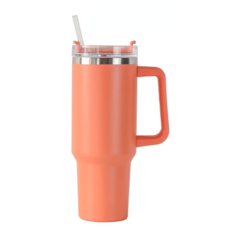 EasyOptionXY 30oz stainless steel travel coffee mug with handle, large capacity, thermal insulation, and straw for hot or cold drinks.