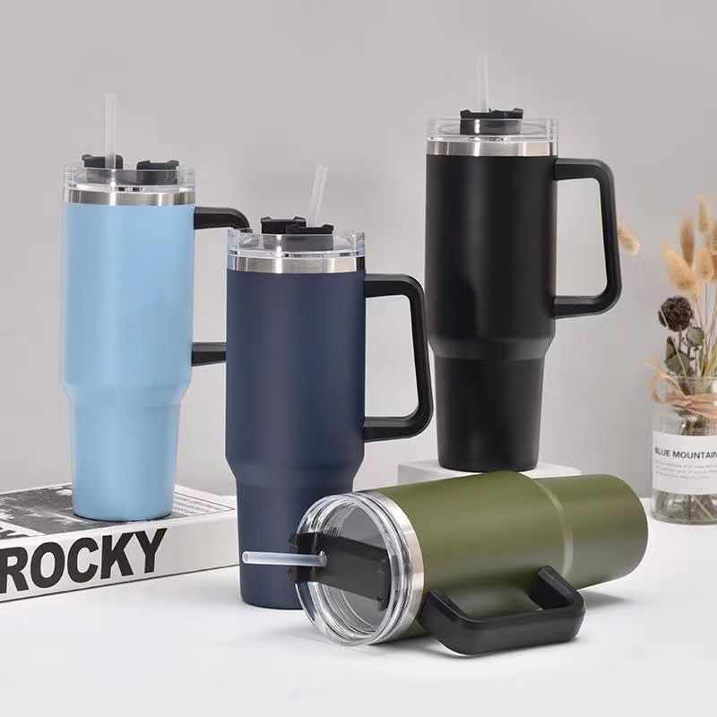 EasyOptionXY 30oz stainless steel travel mug with handle, insulated coffee cup, large capacity, portable thermal water bottle