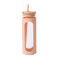 Glass water tumbler with silicone bamboo lid and straw, reusable iced coffee cup and bottle by EasyOptionXY.