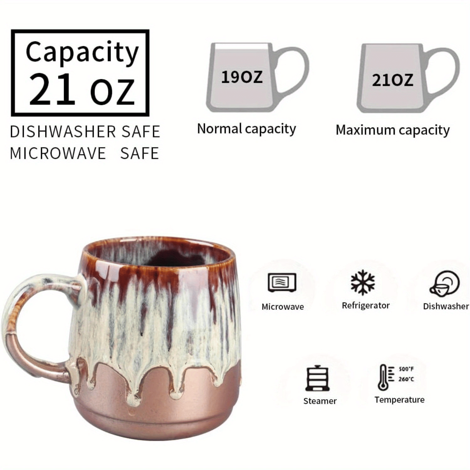 Large ceramic coffee mug by EasyOptionXY, 21 oz gilt beige and blue tea cup, dishwasher and microwave safe, suitable for office or home.