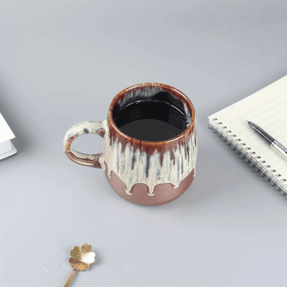 Large ceramic coffee mug by EasyOptionXY, 21 oz gilt beige and blue tea cup, dishwasher and microwave safe for office or home use